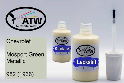 Chevrolet, Mosport Green Metallic, 982 (1966): 20ml Lackstift + 20ml Klarlack - Set, von ATW Autoteile West.